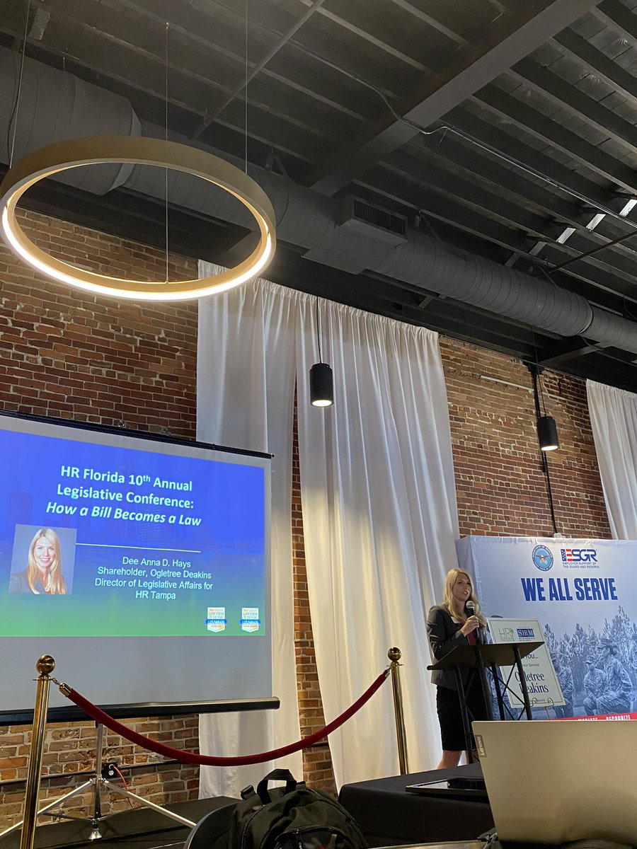 KimmieBTampa's tweet photo. @hrflorida Legislative Conference listening to @DeeAnnaHays from #OgletreeDeakins explain how a bill becomes a law. #SchoolHouseRock https://t.co/xAiS2M8ikp