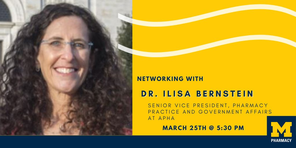 UMichPharmacy's tweet photo. Dr. Ilisa Bernstein will be joining us for tomorrow's #InTheInterim! Learn all about her path from @UMich, to @FDA, to APhA @pharmacists and how you can get your foot in the door. Register here π https://t.co/2nn1QA7oMu https://t.co/qGOGV2WGp2