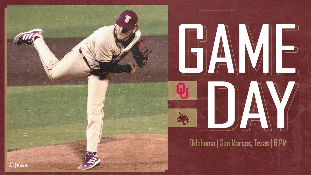 TxStateBaseball's tweet photo. Game day as the Bobcats take on Oklahoma tonight!

📍: Bobcat Ballpark
🕕: 6 p.m.
📺: https://t.co/Rt32UrqW2r
📊: https://t.co/WvyfPJIsro
📻: https://t.co/nVKuMgfXEw

#EatEmUp #ComebackStrong https://t.co/HgdtpbyvXZ