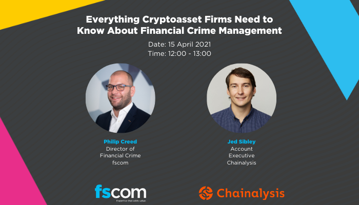 FSCom1's tweet photo. Join fscom and Chainalysis for a free live training session on “Everything Cryptoasset Firms Need to Know About Financial Crime Management” on Thursday 15 April 2021 from 12:00pm – 1.00pm GMT. 

Register here today… https://t.co/GAhIz5wplY https://t.co/tYPIiY7IC1