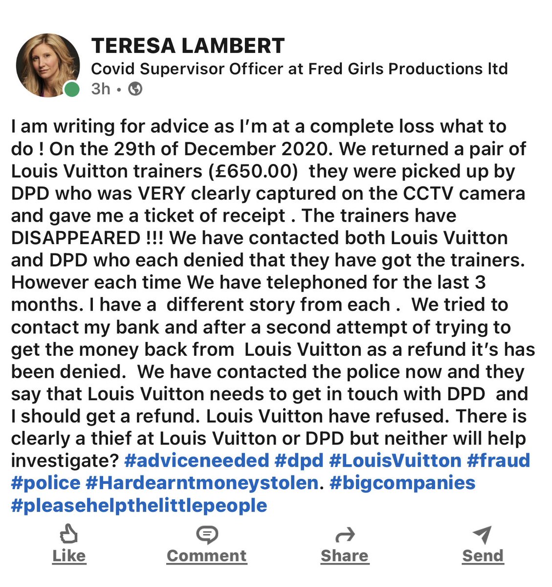teresalambert's tweet photo. @DPDgroup_news @LVServices @LouisVuitton @DwainMcDonald https://t.co/NIWU2TXsmu