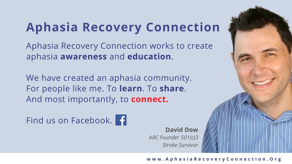 ARCaphasia's tweet photo. Looking for an #aphasia community for your patients? Join David on Aphasia Recovery Connection.  Facebook's largest aphasia support group: https://t.co/IOZqSAY9oL https://t.co/aCMqNOnrez