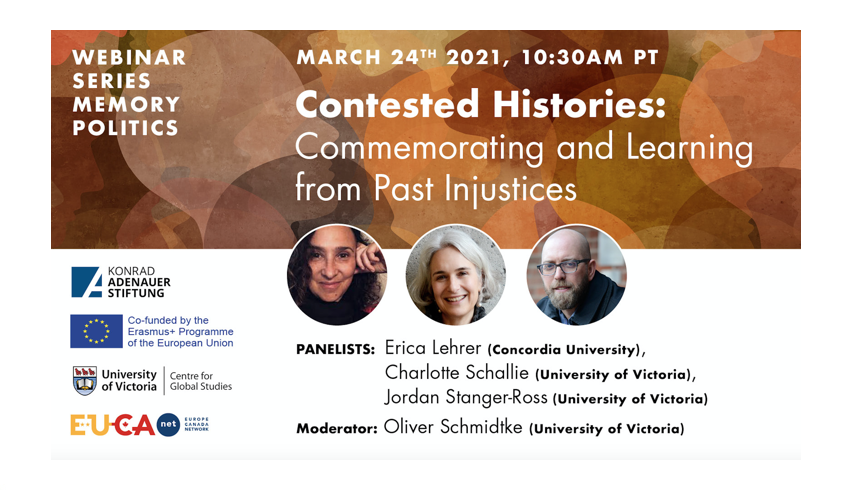 CFGS_UVic's tweet photo. It's not too late to register for today's webinar! 

Today is the first webinar in the new series on #Memory #Politics with Erica Lehrer (@Concordia)
 Charlotte Schallié (@CSchallie), &amp; Jordan Stanger-Ross 
(@LandscapesInjus)
 
Please register @ https://t.co/pCJo4xCAK9 https://t.co/yM4uQpLCNP