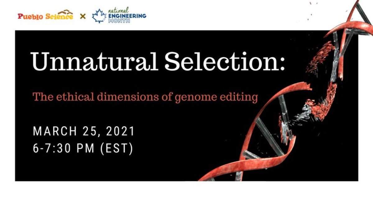 NEMOntario's tweet photo. How far is too far? Discuss the ethical implications of genome editing tools such as CRIPSR/Cas9 in research and clinical practices with a new generation at this #NEM2021 event led by @puebloscienceon Mar 25, 6:00 PM EST. Save your spot: https://t.co/9gN9Je2gvd https://t.co/IeoS1kLEkL