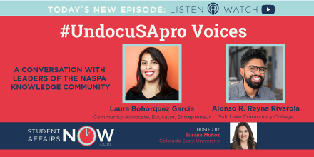 StuAffairsNOW's tweet photo. #UndocuSApro Voices [Listen to (or Watch) Today's New Episode on Student Affairs NOW] - https://t.co/S0Nssw3olJ Read today's newsletter to learn more about the conversation between @SusanaPhD and leaders of @NASPAUndocuKC @areynarivarola @laurambgt @NASPATweets #SAnow #SApro https://t.co/42TYb40HAJ