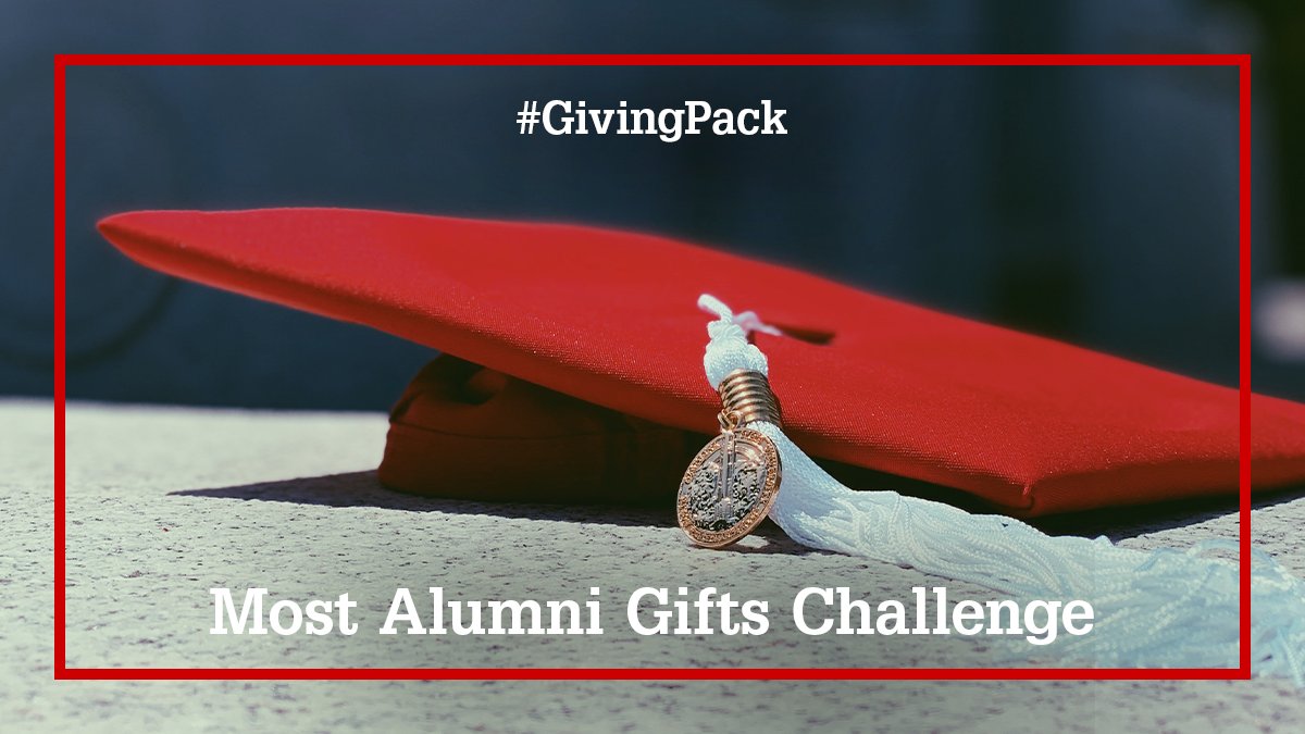 NCState's tweet image. Howl back, @NCStateAlumni! The college, program or fund that receives the most alumni gifts from 1 to 2 p.m. will win an additional $1,500. Join the #GivingPack. ➡️ ncst.at/doJL50E4r9G