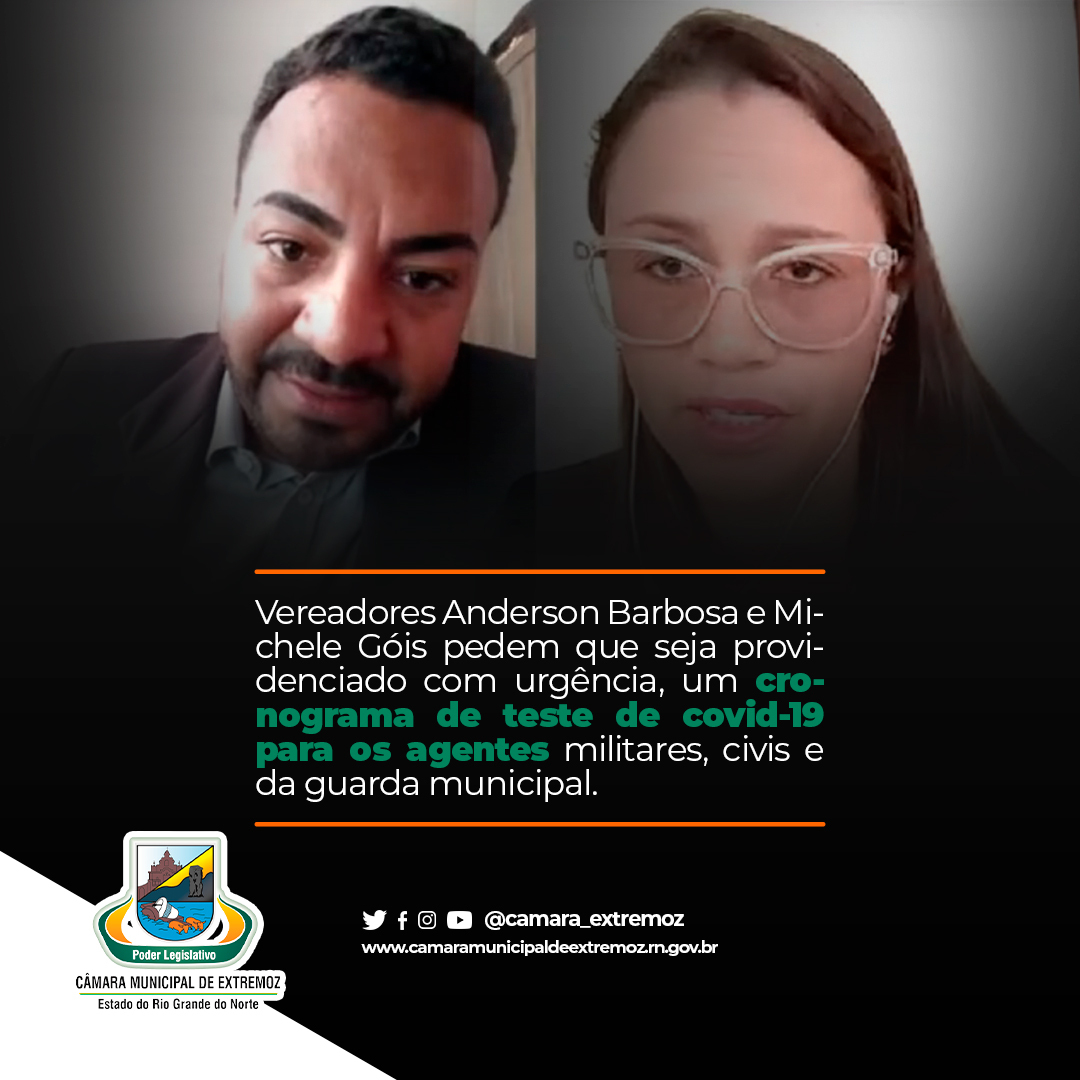 CExtremoz's tweet photo. Através da indicação de nº 020/2021, os vereadores Anderson Barbosa e Michele Góis solicitaram que seja providenciado com urgência, um cronograma de teste de covid-19 para os agentes militares, civis e da guarda municipal.

#camaradevereadores #extremoz #rn #assessoria https://t.co/VIlWj8LanH