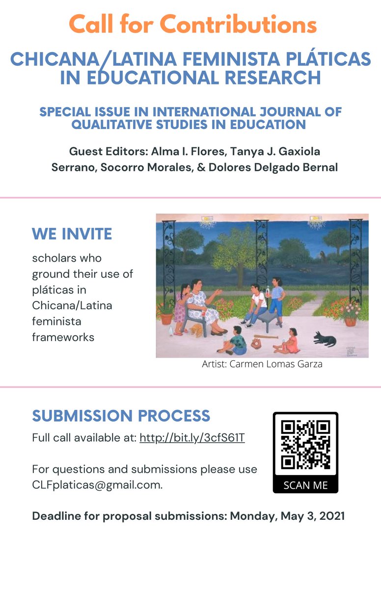 GaxiolaSerrano's tweet photo. Check out our special issue call on Chicana/Latina Feminista Pláticas! Full call here: https://t.co/G1ZyU4zpky https://t.co/g0pTwXo6ny