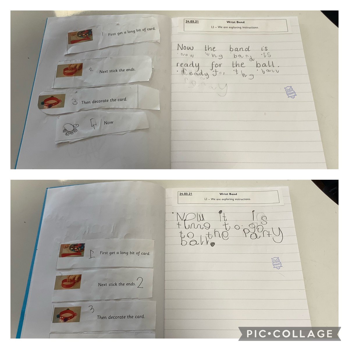 P1Laurieston's tweet photo. To attend our ball you must have a wrist band to act as your ticket! We focussed on ordering instructions. Firstly, we followed the instructions to make our own bands. Our little learners had to write the last instruction including our common word ‘now’. #functionalwriting https://t.co/hA71eC8Mn6