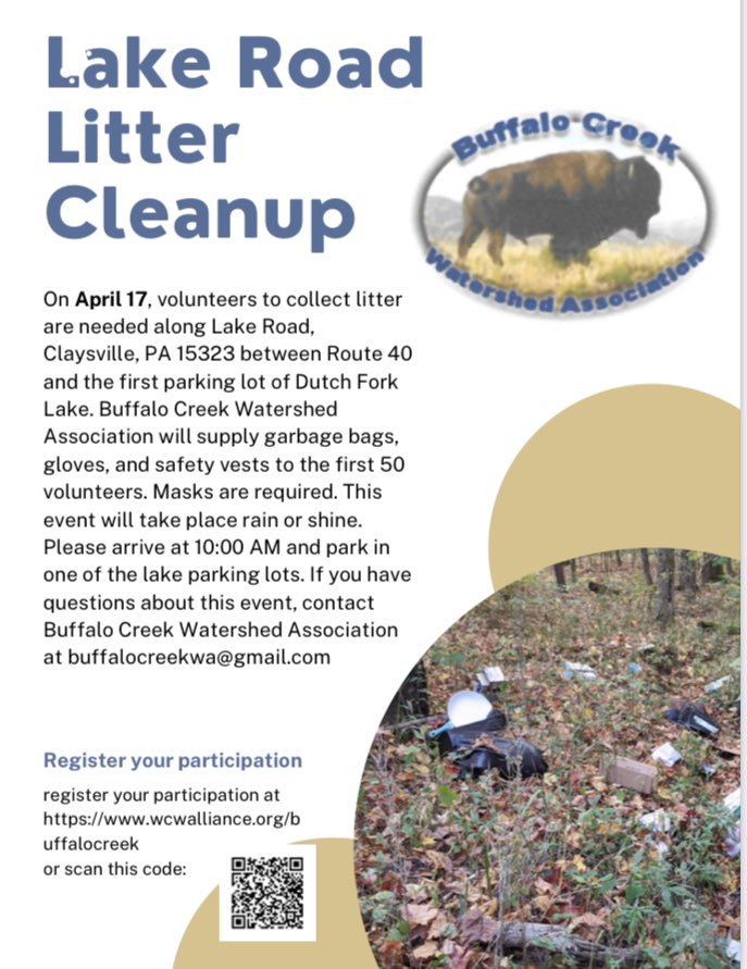WeAreBCWA's tweet photo. Lake Road Litter Cleanup April 17, 2021 please register at https://t.co/WFT2XMOBmP https://t.co/ezTSybOR04