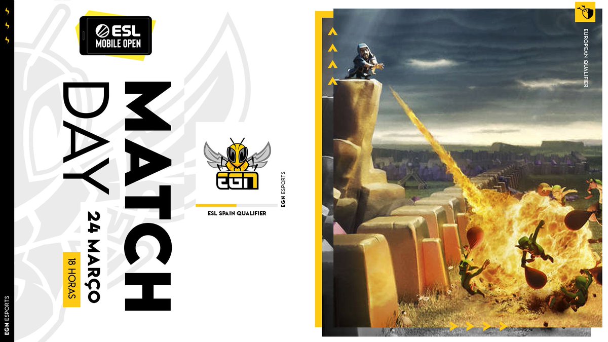 Os nossos guerreiros de Clash of Clans estão de volta à ESL. Jogamos o qualificador já a seguir ⚡️

🏆 | <a href="/ESLspain/">ESL España</a> 
🕕 | 18:00H

➡️ Lineup
⚔️ <a href="/PRR0drigues/">⚡PR⚡ 🇵🇹</a> 
⚔️ <a href="/Hludwig14/">Hludwig|M.E.Diamond💎</a> 
⚔️ <a href="/DMSclash/">D.M.S</a>
⚔️ <a href="/HelderS47220488/">Helder Sousa</a> 
⚔️ @Duarte122333 

⚔️<a href="/AndrePedralva/">Bob_02</a> 
⚔️<a href="/BPassadinhas/">BrunoSLB1904</a> 

  #BeEGN #BeTheHive