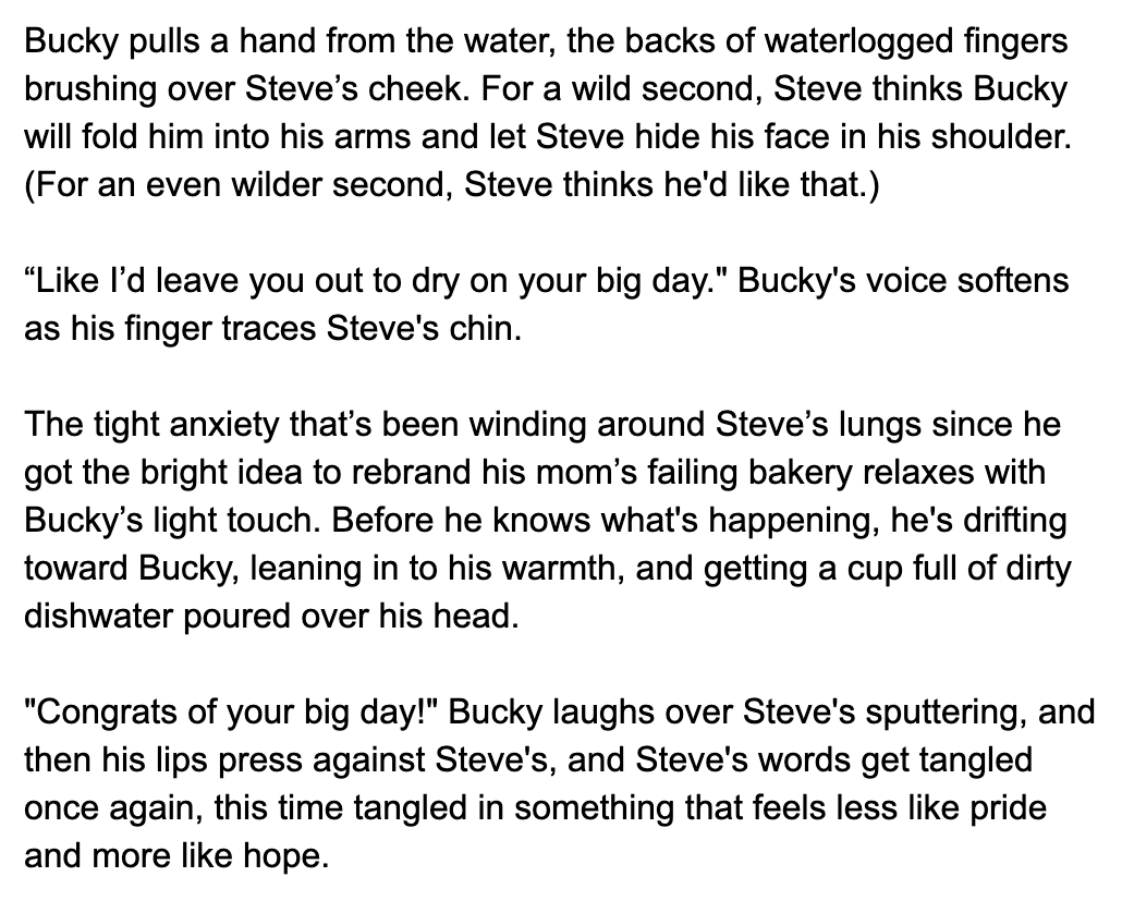 From  @cmleo "Stucky, bakery + water" I tried to get this one to feel complete, but I feel more story bleeding around the edges.~300 words