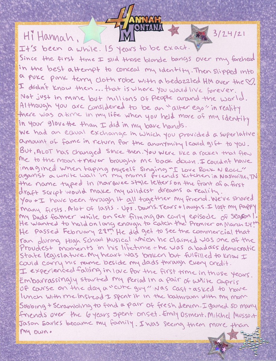 milesangels's tweet photo. ✨ hilo traduciendo la carta de agradecimiento que miley escribió a mano por el 15 aniversario de hannah montana ✨ https://t.co/H6VK4VRkMj