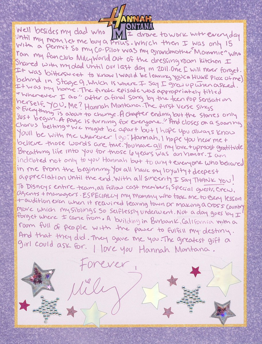 milesangels's tweet photo. ✨ hilo traduciendo la carta de agradecimiento que miley escribió a mano por el 15 aniversario de hannah montana ✨ https://t.co/H6VK4VRkMj