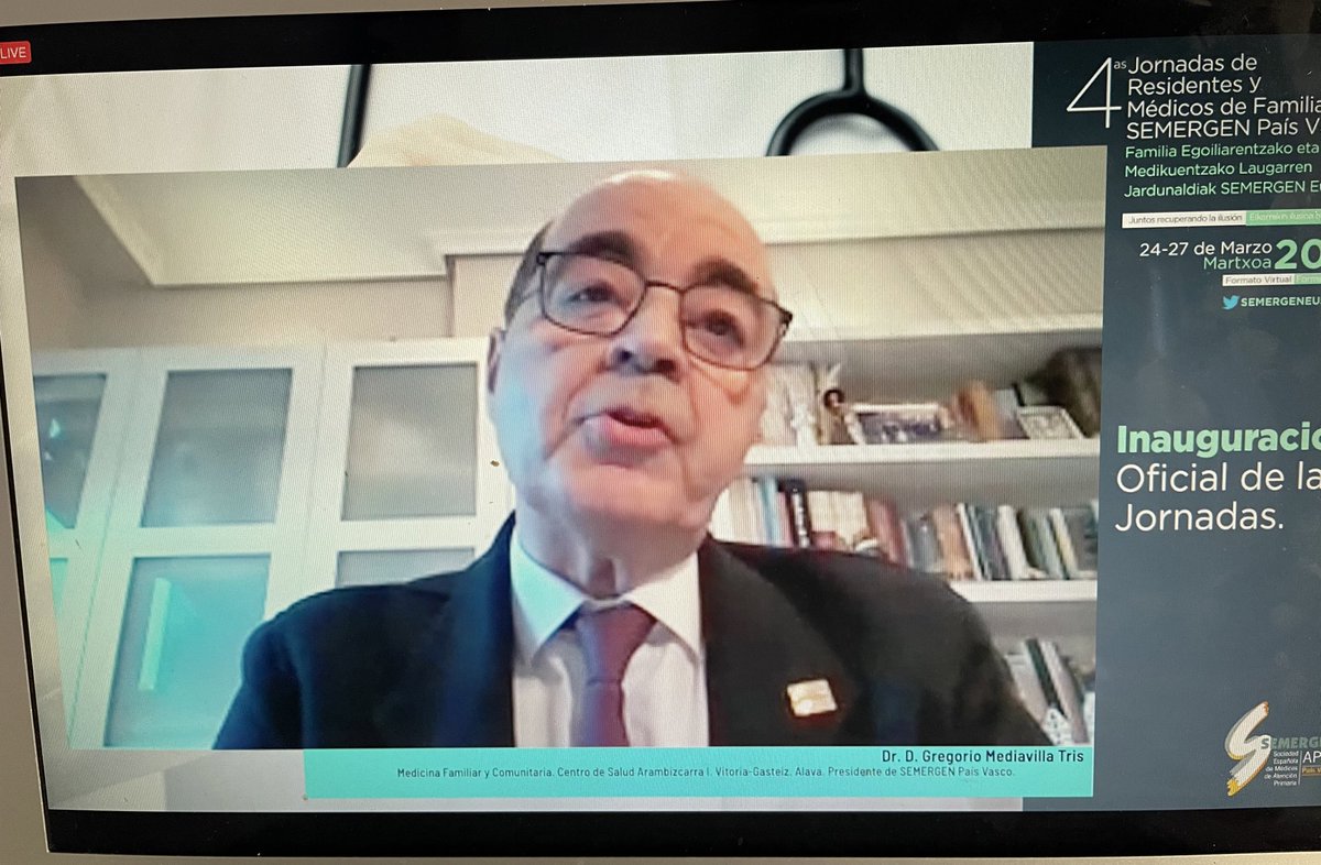 semergenpv's tweet photo. 4 jornadas residentes y médicos de familia SEMERGEN Pais Vasco. 
Dr Mediavilla “Lo que no ha cambiado es que desde nuestra sociedad SEMERGEN Euskadi seguimos apostando por la formación como base para el desarrollo y el conocimiento.”@semergenpv @SEMERGENap #semergenpv21 https://t.co/QpCceZcBL6