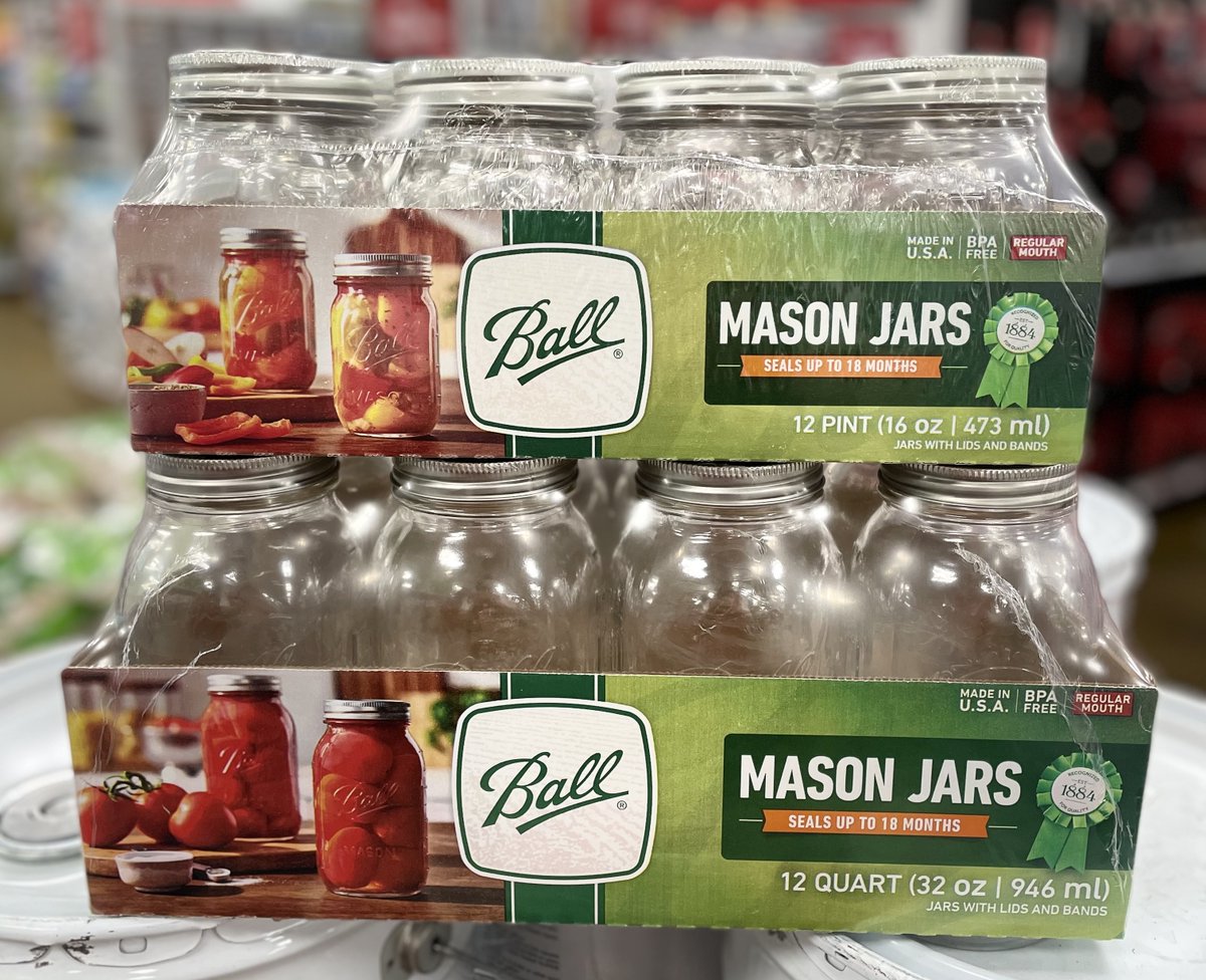 Hello gardeners and canners, the long awaited canning supplies have finally arrived. We just received a shipment of 112 cases of pint jars and 120 cases of quart jars, all with lids and rings!”