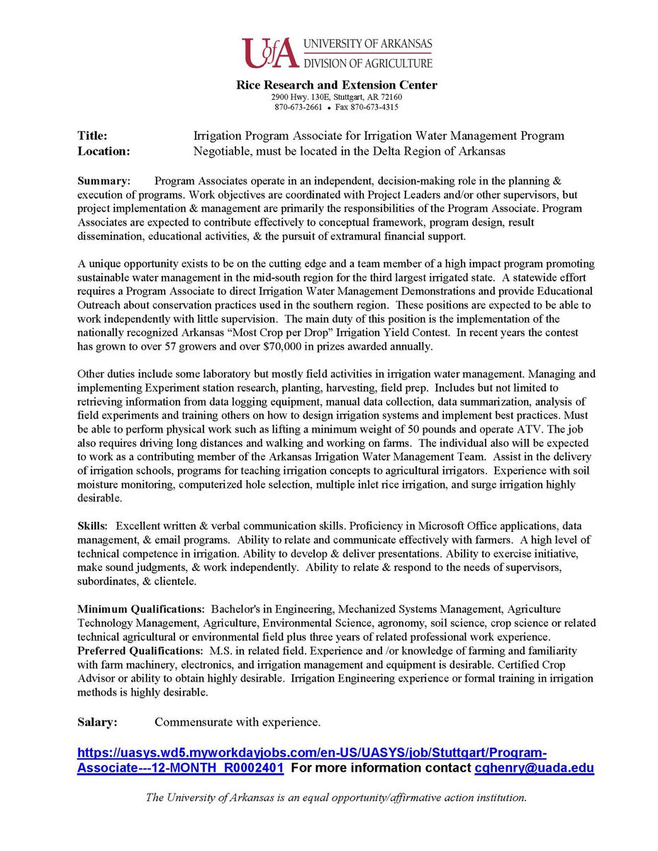 Looking for the right person to join the UADA irrigation team.