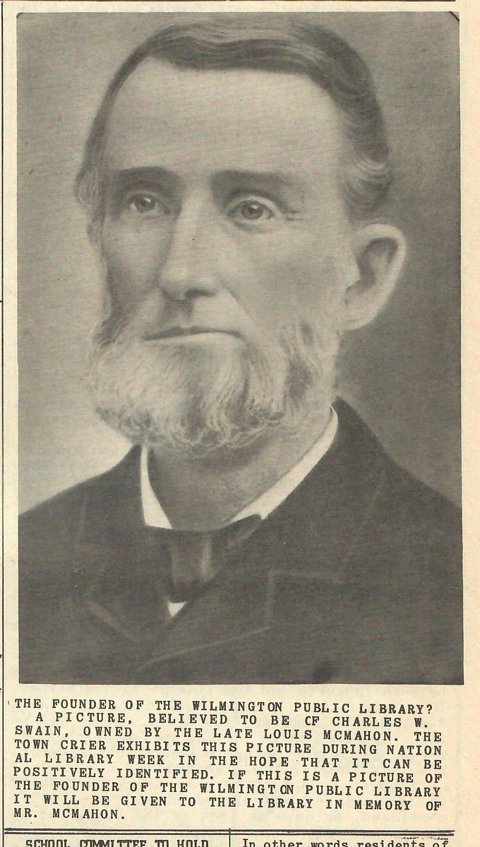 town_museum's tweet image. 63 years ago: March 20, 1958 – The Town Crier of Wilmington asked readers to confirm the identity of this man. It was confirmed by the following edition that he was, in fact, Charles Swain, founder of Wilmington’s first library.