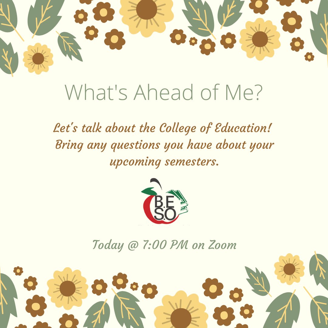 txstbeso's tweet photo. Have any questions about what will happen next semester in your journey through the College of Ed? Join us tonight to find the answers! Link in bio. https://t.co/9qclz4CB6p
