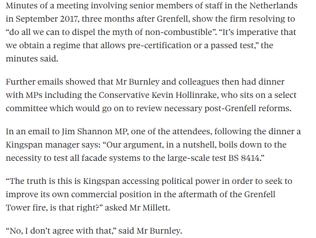 PeteApps's tweet image. We also saw further details of Kingspan's post-Grenfell lobbying which included holding dinners with key MPs, including select committee member Kevin Hollinrake