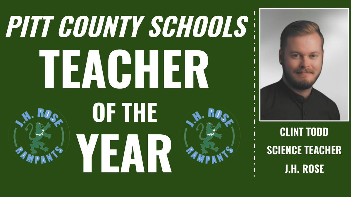 Rose Family,

We are beyond excited to introduce to you the 2021 Pitt County Schools TEACHER of the YEAR.... Mr. Clint Todd! 🍎 🎉 

Congratulations Mr. Todd! 👏