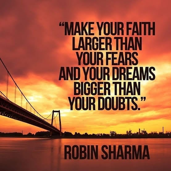 hvparihar's tweet photo. Make your Faith Larger Than Your Fears and Your Dreams Bigger than your doubts. Thanks, @RobinSharma for such powerful wisdom. 😊👍 https://t.co/v6QkFUqMlS