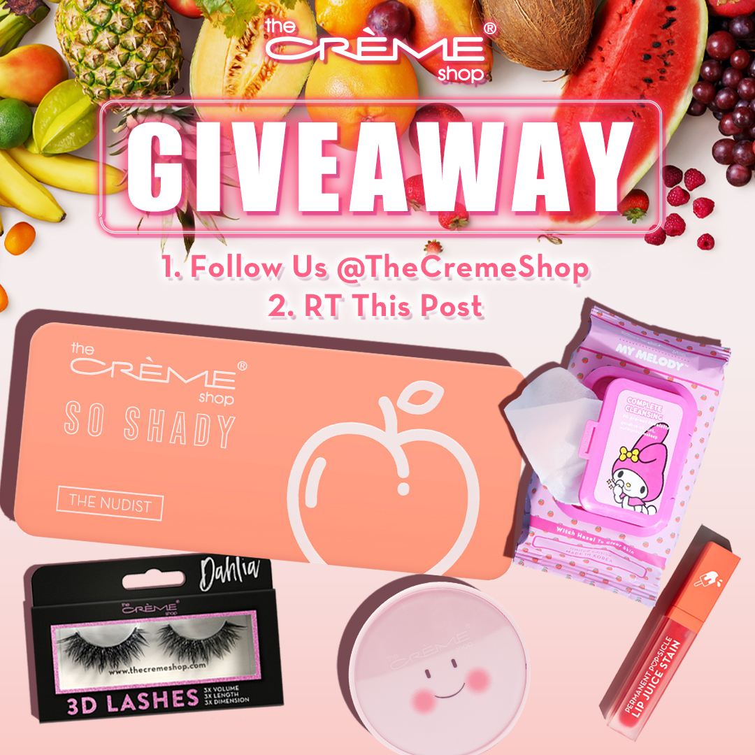 TheCremeShop's tweet image. ENTER OUR GIVEAWAY! 🍑🍒🍌✨

how to enter:
1. FOLLOW US @thecremeshop
2. RETWEET this post

we will DM the winner next wednesday!
share this post daily for more entries. 

explore more goodies here:
thecremeshop.com 
-
#TCSgiveaway #kbeauty #skincare #makeup