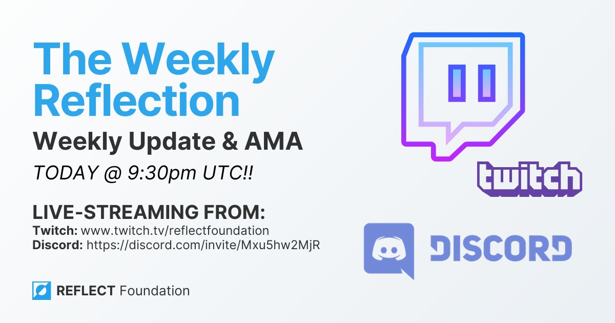 ReflectFndtn's tweet photo. 🌫THE WEEKLY REFLECTION🌫
#RFIFAM It's nearly time for our weekly community AMA live-streamed from @discord and @Twitch 😎
Come meet the team, have a chat and get all the latest $RFI $ELE $NRCH updates!
TODAY 9:30PM UTC ⏰
👇
https://t.co/y9leh12toM
#DeFi #crypto $ETH https://t.co/1xxaF1hgib