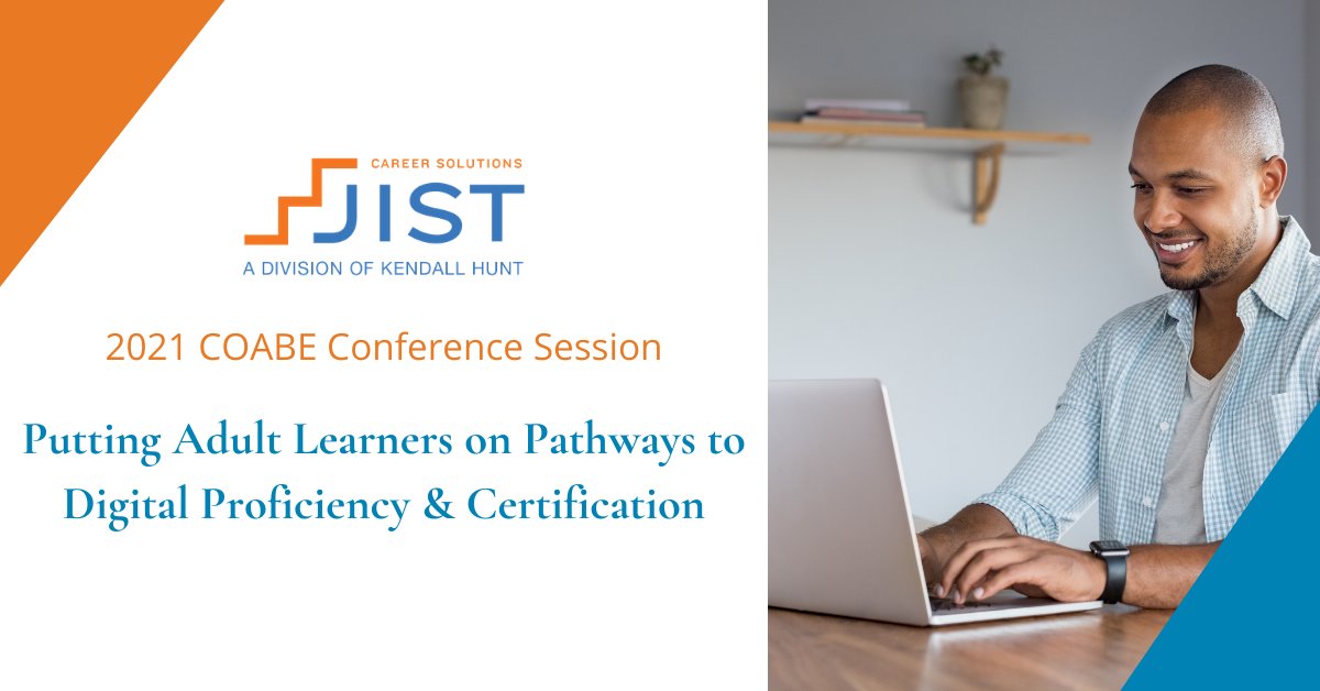 JIST_Solutions's tweet photo. #COABE2021 attendees, did you miss our morning session, “Putting Adult Learners on Pathways to Digital Proficiency and Certification?” 

You can access the recording in the conference platform. We also encourage you to check out more of our  webinars at https://t.co/Az9H6E0Ctc. https://t.co/vI71zDMZvy