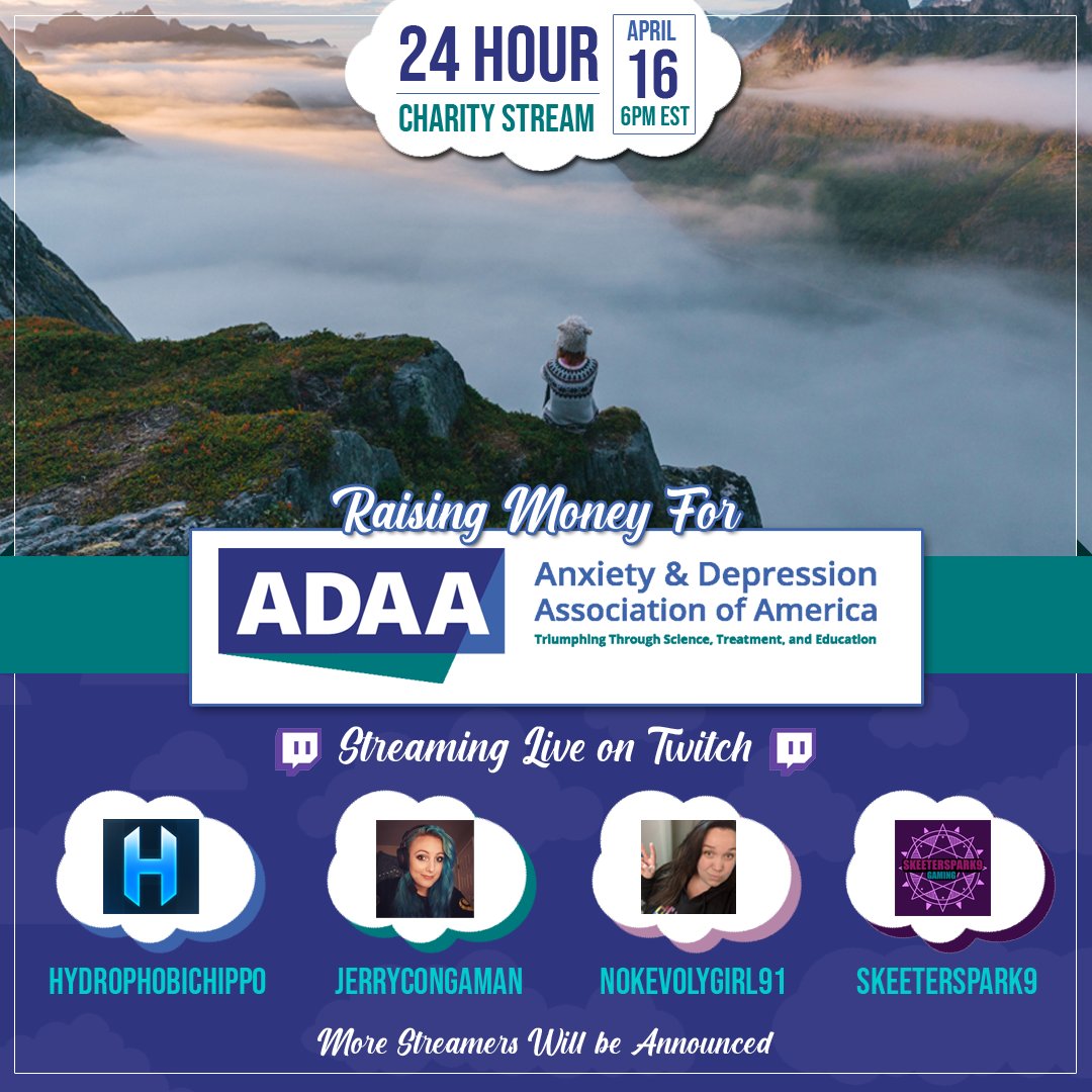 JerrySkeeter's tweet photo. We're so excited to announce our next charity event! We wanted to focus on mental health this time. The charity we chose is the Anxiety &amp; Depression Association of America (ADAA). More information here: https://t.co/zOpY24Z5TQ We hope to see you there! https://t.co/sm4Vel27RQ