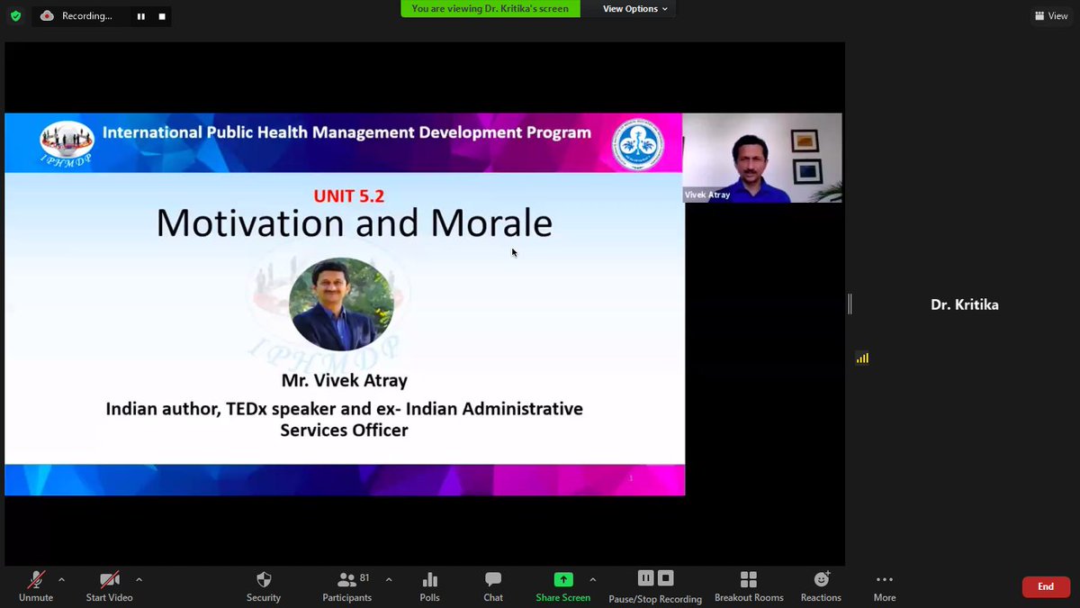 iphmdp's tweet photo. Mr. @vivekatray , Indian author, ex #IAS officer, orienting the elements of Motivation and Morale needed in organizational behavior in #PHMP on the 3rd day of 8th E-IPHMDP organized by #PGIMER in support with @ITECnetwork under the @meaindia1
@TEDx @MoHFW_INDIA @DrSJaishankar https://t.co/6StKE0xAvN