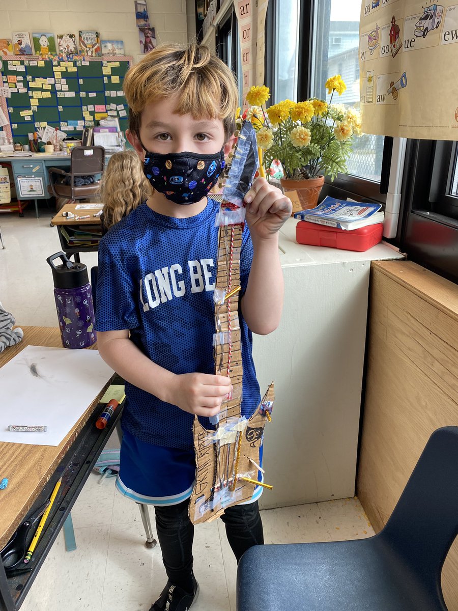 Today, a 2nd grader brought in a guitar he created using a variety of collage materials. I love seeing the art students create in their free time, it truly shows their artistic style and personality! How awesome are all the little details he included?! #TEAMEast #ProudToBeLB