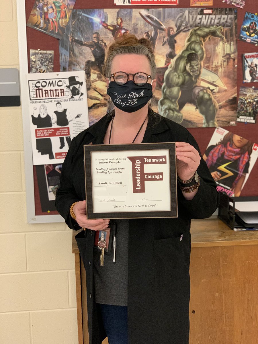 AraRickman's tweet photo. Congratulations to @SandraVanWinkle this week’s Fulton HS Ductus Exemplo recipient 🎉 Sandi leads by example, leads with conviction and purpose, is always willing to help, has a magical creative touch, and is a Falcon for Life! 👏🙌 https://t.co/GYjOFTLpTl