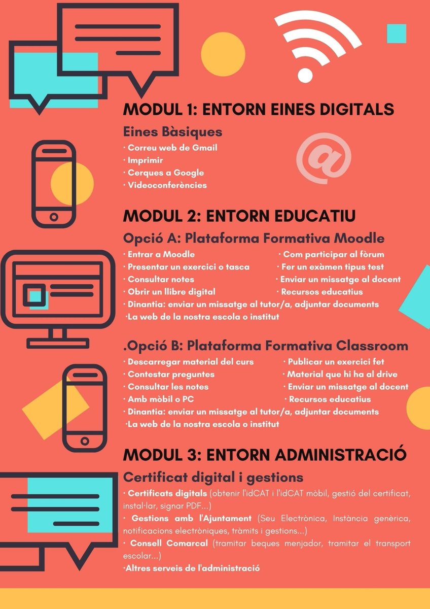 educatiu's tweet photo. FORMACİÓ BÀSİCA DE COMPETÈNCİES DİGİTALS. Formació presencial al Punt-Connecta @ballaruga.vendrell i on-line, per adquirir més coneixements digitals. Places limitades. İnforma't!!! #elvendrell #pee #peevendrell #laballaruga #educació #famílies #einesdigitals #formacióonline https://t.co/JALjqtDSd8
