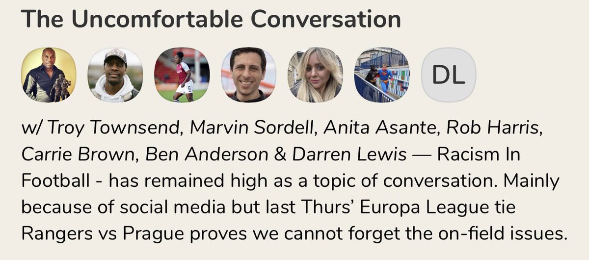 A room full of amazing people with powerful contributions &amp; solutions. We don’t have to drag our heels, we can be proactive in this space, if we care to listen

<a href="/RobHarris/">Rob Harris</a> @MirrorDarren <a href="/CarrieBrownTV/">Carrie Brown 💙</a> <a href="/TeamBanders/">Team Banders</a> 🙏🏽 &amp; everyone that was listening 🙌🏽

<a href="/MarvinSordell/">Marvin Sordell</a> <a href="/NicenNeetz/">Anita Asante</a> ✊🏽