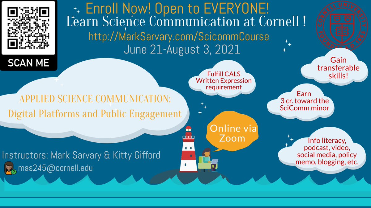 sensitivsci's tweet photo. Here we go! The @cornellscicomm course @CU_BIOG3500 offered online this summer again! Open to all interested in #scicomm, incl. high school, undergrads, grads, postdocs from other institutions. Direct enrollment: https://t.co/O6jxy9lcPg #CUSciStory #AcademicChatter  

Learn more: https://t.co/Y3XF2ePnYK
