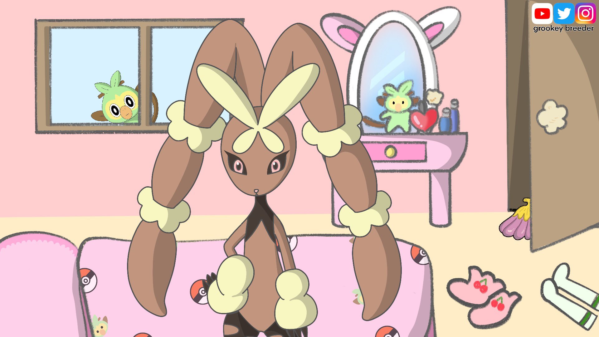 Grookey Breeder Mega Lopunny S Room メガミミロップの部屋 메가 이어롭의 방 Pokemon Animation Anime Fanart Lopunny Megalopunny Grookey ポケモン メガミミロップ ミミロップ サルノリ ファンアート アニメ 포켓몬 팬아트