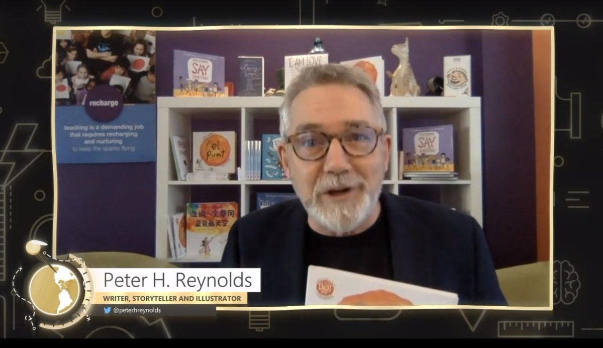 cyberantiquity's tweet image. #CreateBravely -- Inspiring words from @peterhreynolds  at #E2! #MIEExpert