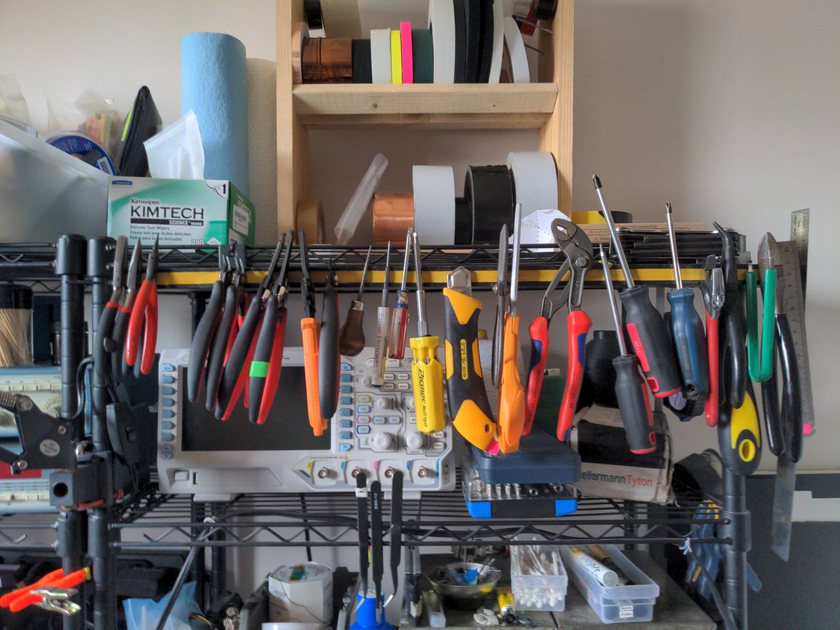 BrendanMatkin's tweet photo. @idlehandsdev That's a good outlook! I've just ended up using bins and some of these magney bars. Ugly but it takes zero effort and can adjust as needed. Probably not great for lathe tools though... https://t.co/bTzzrzBo5C