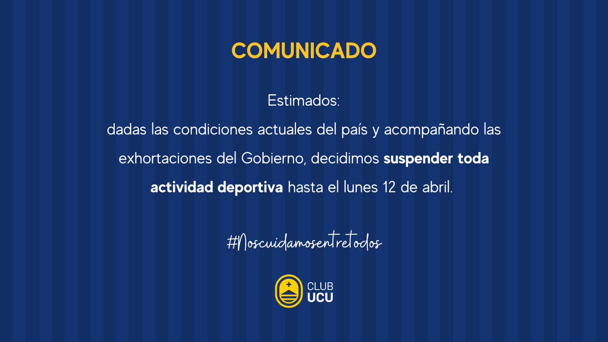 Quedamos a disposición por cualquier consulta. Recuerden que pueden comunicarse a través de los siguientes medios:

deportes@ucu.edu.uy , mensaje directo o con los referentes de cada plantel.

#Noscuidamosentretodos