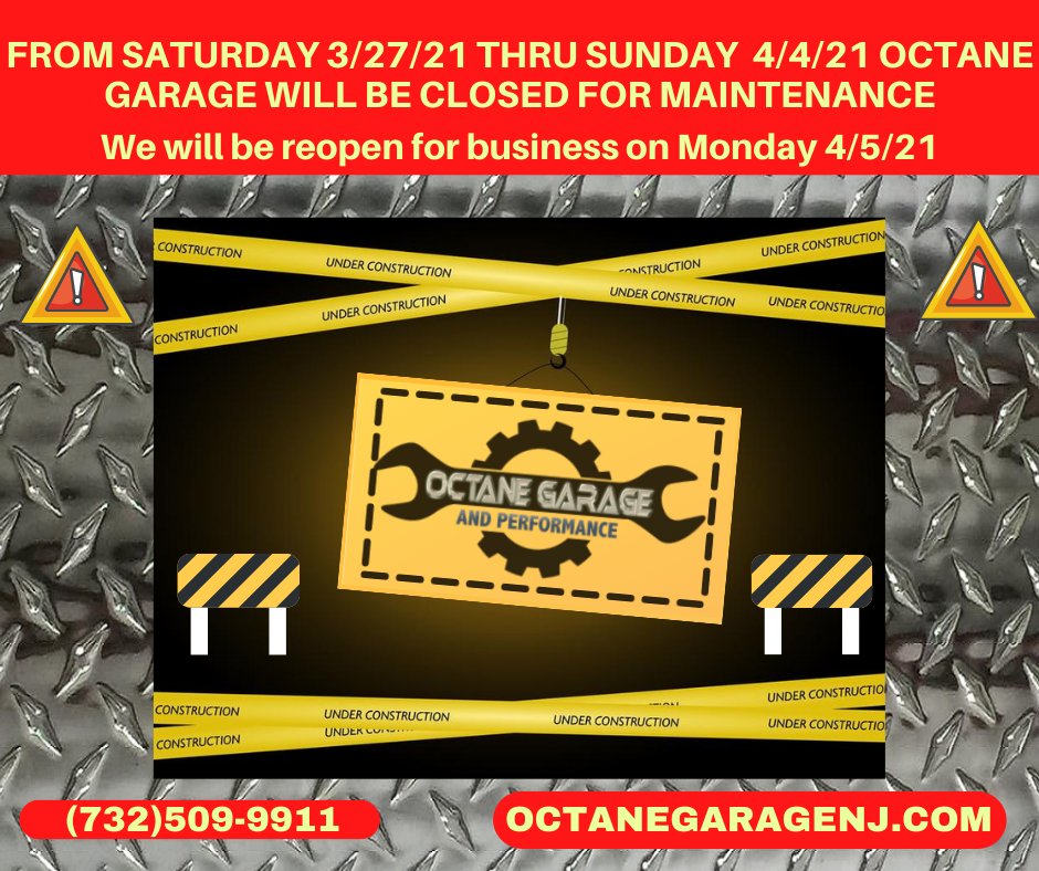 OctaneGarageNJ's tweet photo. Octane Garage will be closed 3/27-4/4/21 https://t.co/YODGaqpLaG
