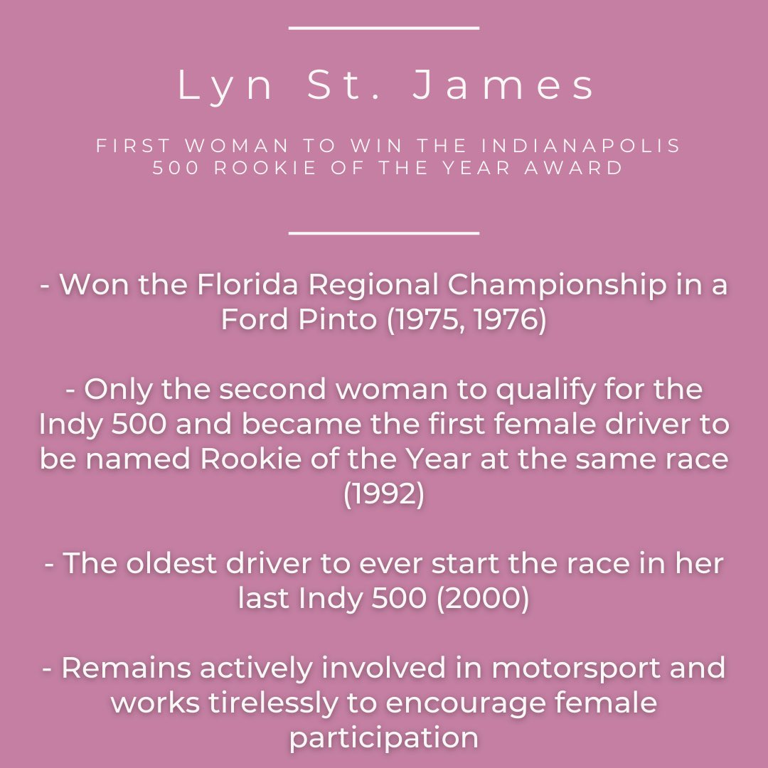 WeBelong__'s tweet photo. Next, weโve got another #womaninracing ๐
Lyn St James has done so much for #womeninsports by doing what she loves. Most notably, she was the first woman to win Rookie of The Year at the Indy 500!
Get inspired by reading on her accomplishments here!! ๐
#WomensHistoryMonth https://t.co/n0Jq3BnJhl