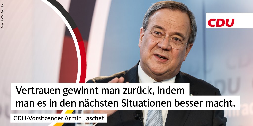 CDU's tweet photo. Klarer Plan von @ArminLaschet: Nicht nur auf die Inzidenzen schauen, sondern auch auf die Folgen. Impfreihenfolge flexibler gestalten & rund um die Uhr impfen. Testmöglichkeiten massiv erweitern & digitale Nachverfolgung stärken. „Das sind die Antworten, die wir jetzt brauchen." https://t.co/WtQCYE6876