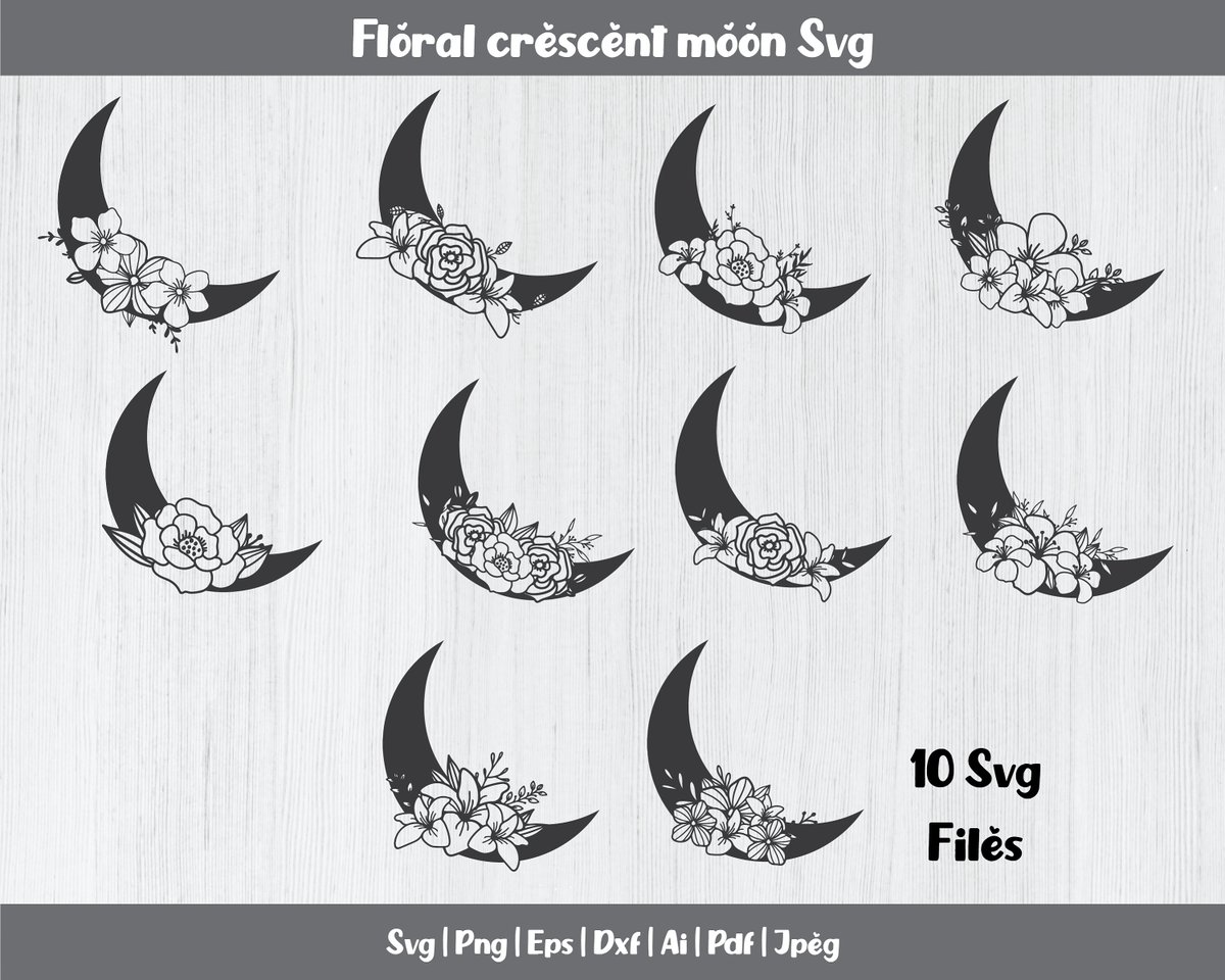 Download Mesha Arts On Twitter Excited To Share The Latest Addition To My Etsy Shop Floral Crescent Moon Svg Bundle Floral Moon Svg Floral Moon Clipart Crescent Moon Svg Crescent Floral Moon Celestial