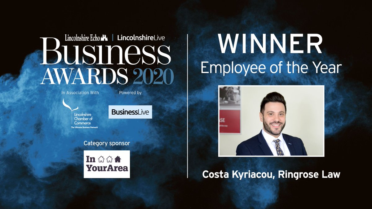 businesslive's tweet photo. Costa Kyriacou from @RingroseLaw has won Employee of the Year, sponsored by @InYourArea_UK Congratulations Costa #LincsBizAwards https://t.co/JhVgYEhV3R
