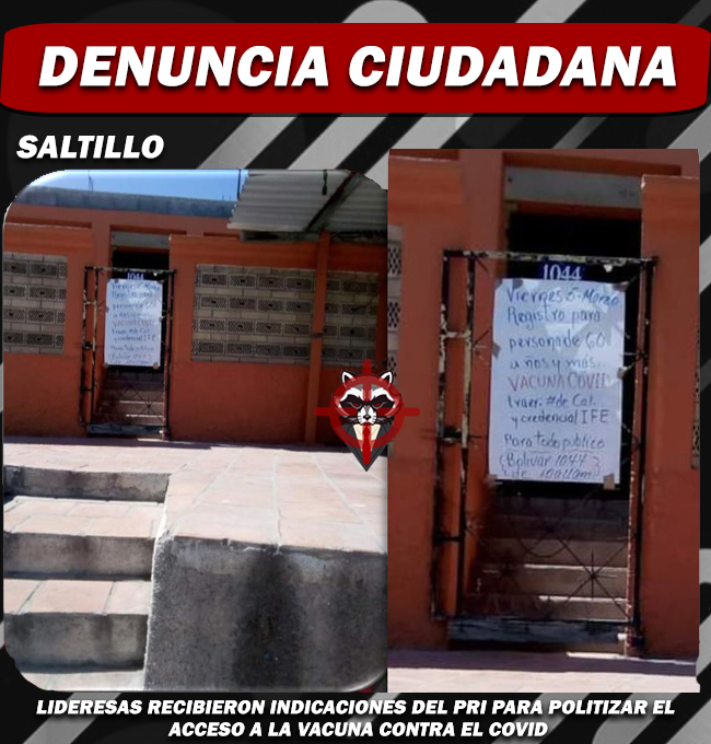 CazamapachesC's tweet photo. 📢#DenunciaCiudadana #saltillo 🚨
⚠️⚠️⚠️Lideresas recibieron indicaciones del PRI para politizar el acceso a la vacuna contra el COVID⚠️⚠️⚠️Están solicitando a los adultos mayores su INE para registrarlos en la lista de espera. Envía tus denuncias al whats: 844 4962 361 https://t.co/8FoquqHmjV