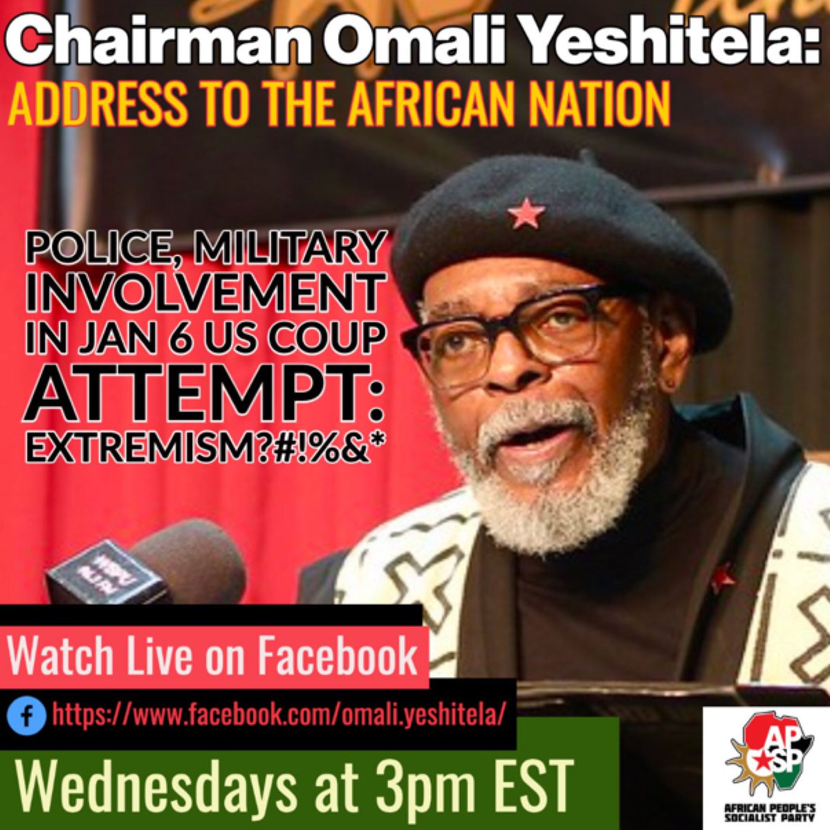 _InPDUM's tweet photo. Uhuru Comrades! We invite you! “Today @ 3pm ET — Police, Military Involvement in Jan 6 U.S. Coup Attempt — Chairman @OmaliYeshitela’s Address to the African Nation” #AddresstotheAfricanNation #AfricanInternationalism #BlackPowerMatters PULL UP!! https://t.co/73lcasX2PC