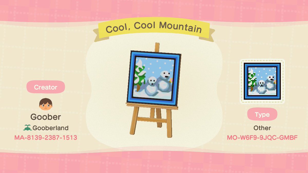 gooberbarbarian's tweet image. Drew some Mario 64 painting designs for my Mario-themed island ❤️✨

Hope someone else gets some use out of these! 🥰

#acnh #ACNHDesigns #acnhcode #AnimalCrossingNewHorizons #NewHorizons #AnimalCrossing