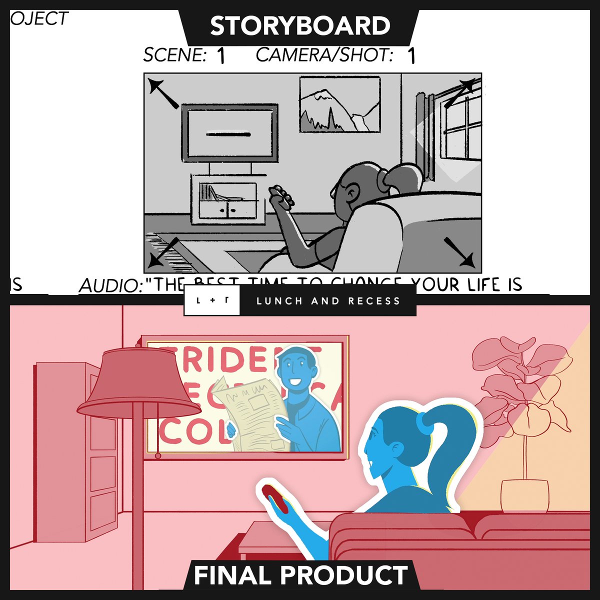 lunchandrecess's tweet photo. Here's a little look at our process! From storyboard to the final product! Can you spot what changed haha? ⁠
⁠
#VisualContent #animation #storyboard #lunchandrecess https://t.co/3Lh5xYUVLs