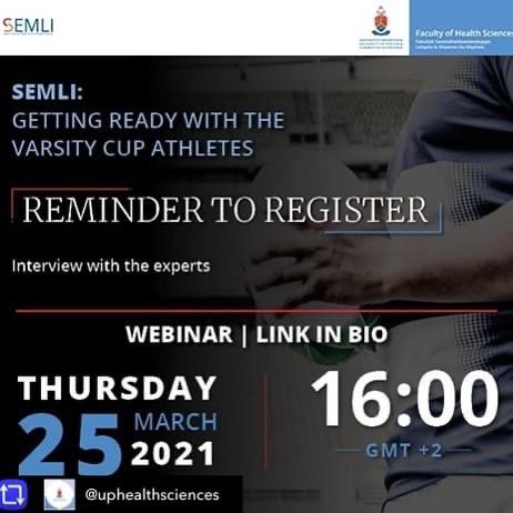 CoachStevieB's tweet photo. Join tomorrow live as we talk about the impact that COVID has had on our sporting space and how it has impacted training, performance and research. 

I will be joining Director of #SEMLI  Prof. Schwellnus in unpacking this discussion. 

Go and register! 

https://t.co/rcUtgKTekJ https://t.co/Vq5KzVpLgE